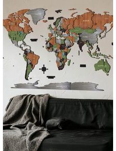 3D mapa sveta dekor dreva