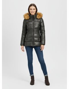 Dámská lesklá prošívaná bunda tmavě zelená