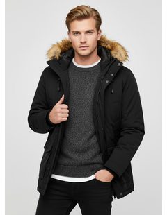 Pánska zimná bunda s kožušinou čierna