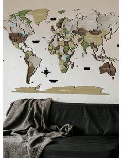 Dřevěná mapa světa Khaki