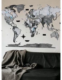 Dřevěná mapa světa Šedá