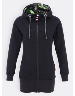 Čierna mikina s kvetinovou kapucňou