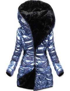 Zimná bunda s kapucňou perleťovo-modrá