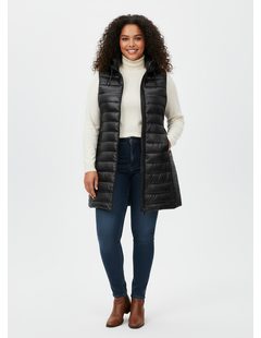 Dámska prešívaná vesta s kapucňou čierna