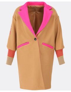 Stylový dámský kabát s výšivkou světle hnědo-růžový