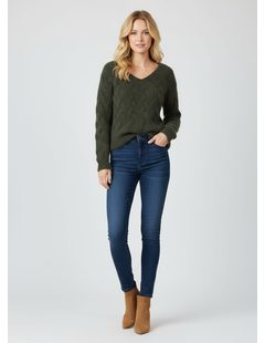 Dámsky véčkový sveter lesklý tmavozelený