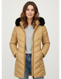 Dámská prošívaná zimní bunda s kapucí béžová