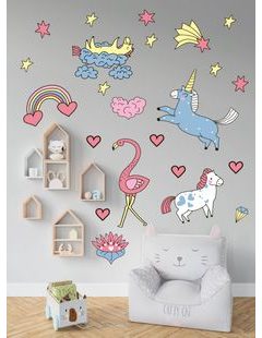 Farebný jednorožci s dúhou