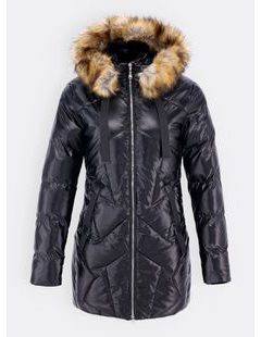 Dámská lesklá prošívaná bunda s kapucí černá