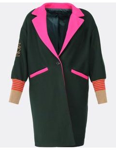 Stylový dámský kabát s výšivkou tmavě zeleno-růžový