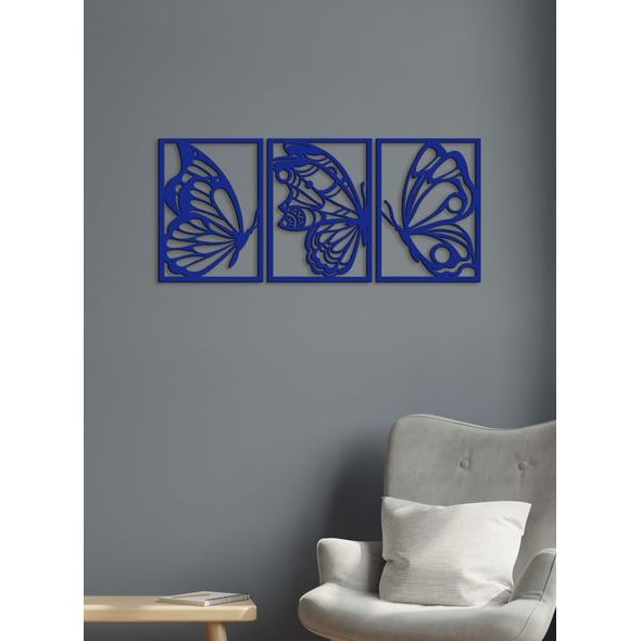 Třídílný dřevěný obrázek motýlů
