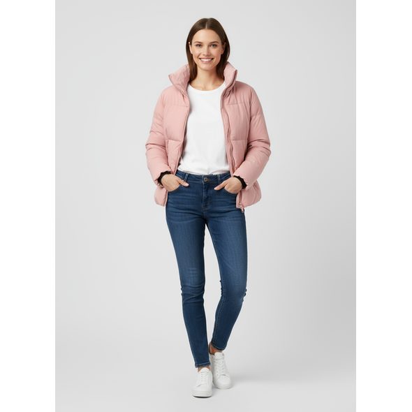 DÁMSKA KRÁTKA ZIMNÁ BUNDA PÚDROVÁ