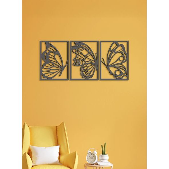 Třídílný dřevěný obrázek motýlů