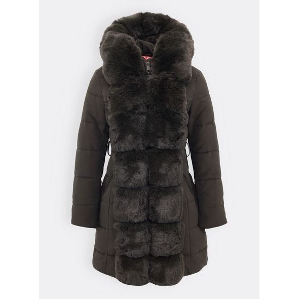 Dámská prošívaná bunda s páskem tmavě zelená