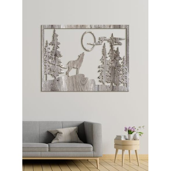 Dřevěný obrázek na stěně vlk