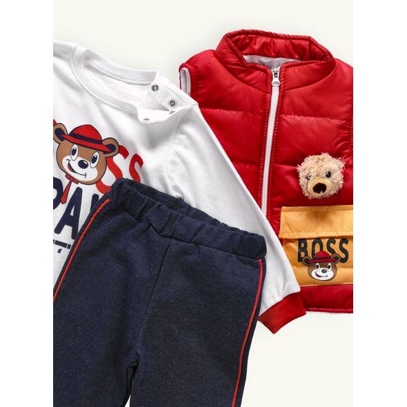 Dojčenská súprava s blikajúcim medvedíkom červená