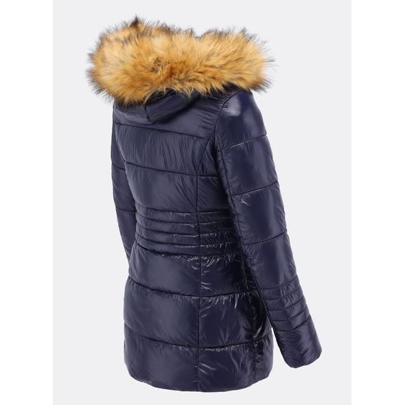 Dámská lesklá prošívaná bunda tmavě modrá