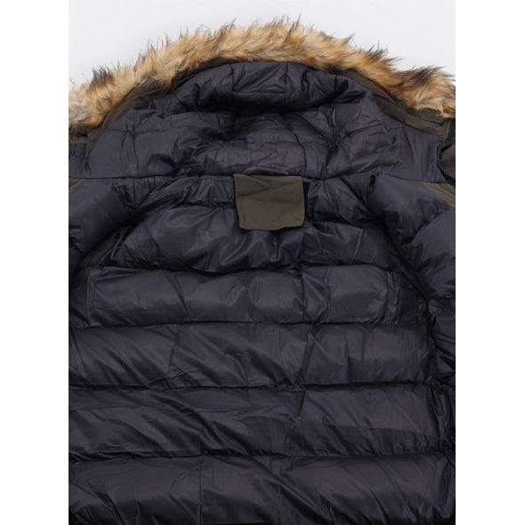 Pánská zimní bunda s kožešinou tmavě zelená