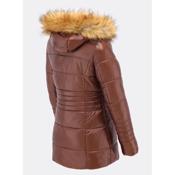 Dámská lesklá prošívaná bunda hnědá