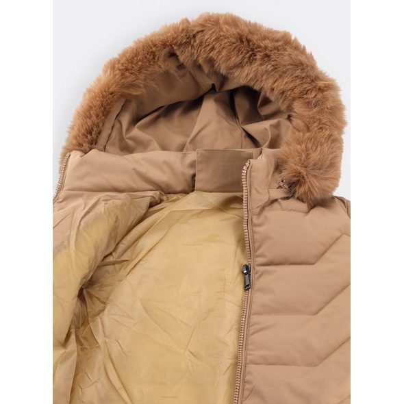 Dámská prošívaná bunda s kapucí béžová
