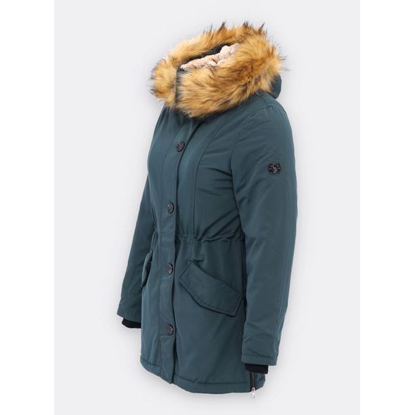 Dámská zimní bunda s kožešinou tmavě zelená