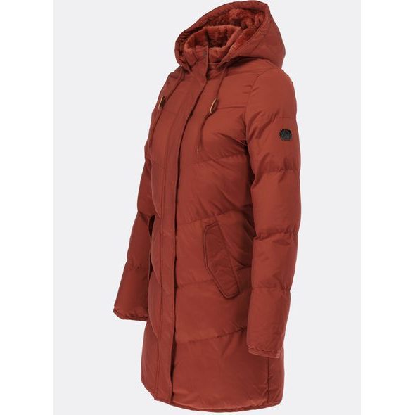Dámska zimná bunda s kožušinovou podšívkou červenohnedá