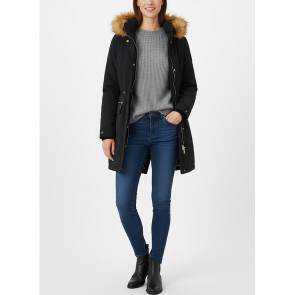 ZATEPLENÁ DÁMSKÁ ZIMNÍ BUNDA ČERNÁ
