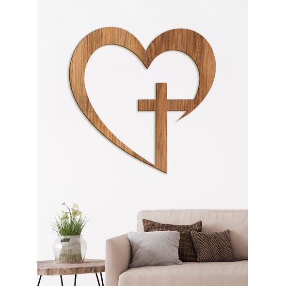 Drevený obraz na stenu Kríž v srdci