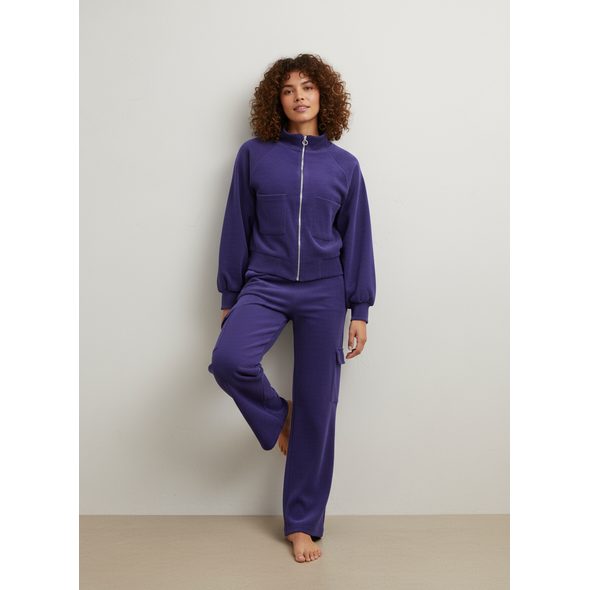 DÁMSKA TEPLÁKOVÁ SÚPRAVA CROP TOP FIALOVÁ