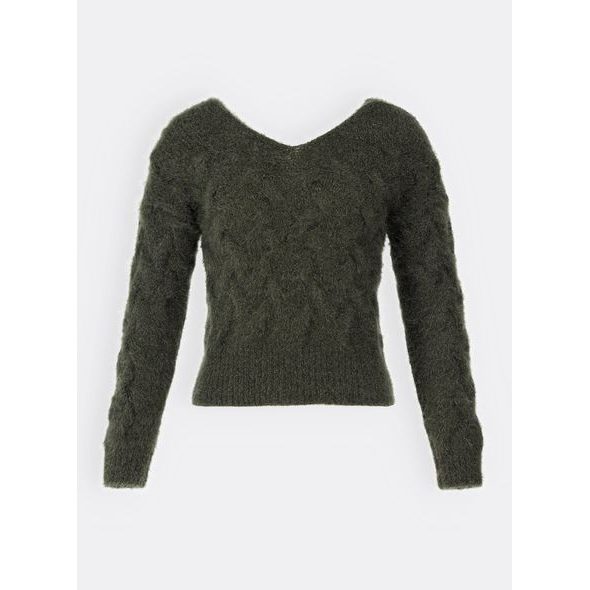 Dámsky véčkový sveter lesklý tmavozelený