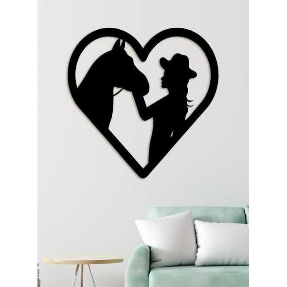 DŘEVĚNÝ OBRAZ NA STĚNĚ ŽENA S KONĚM