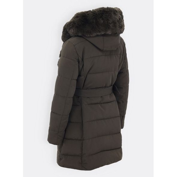 Dámská prošívaná bunda s páskem tmavě zelená