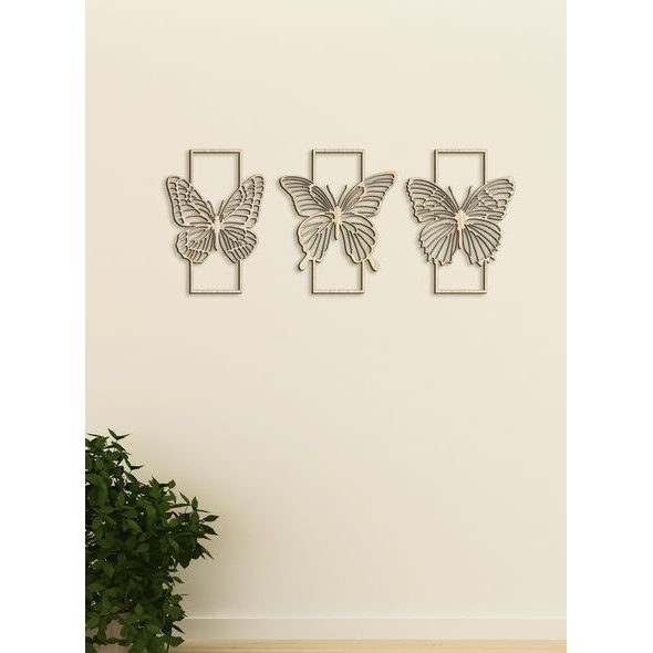 Trojdielna drevená dekorácia MOTÝLE