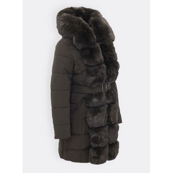 Dámská prošívaná bunda s páskem tmavě zelená