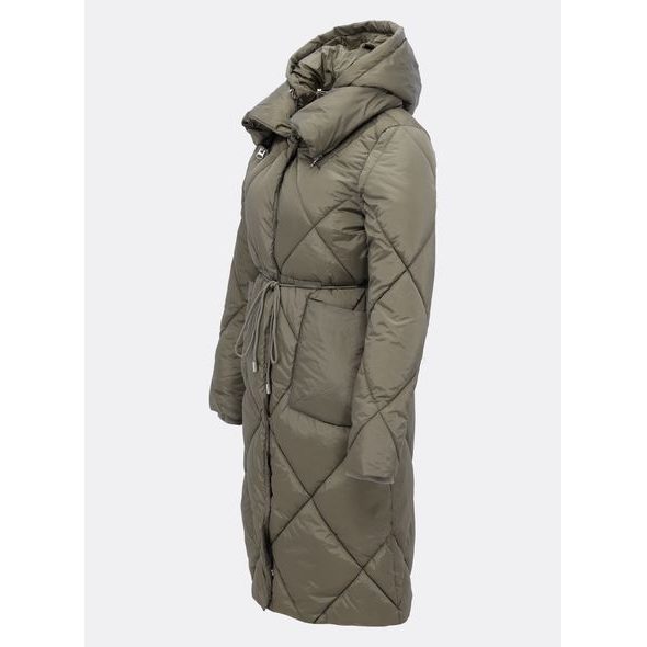 Dámská dlouhá prošívaná bunda s kapucí olivová