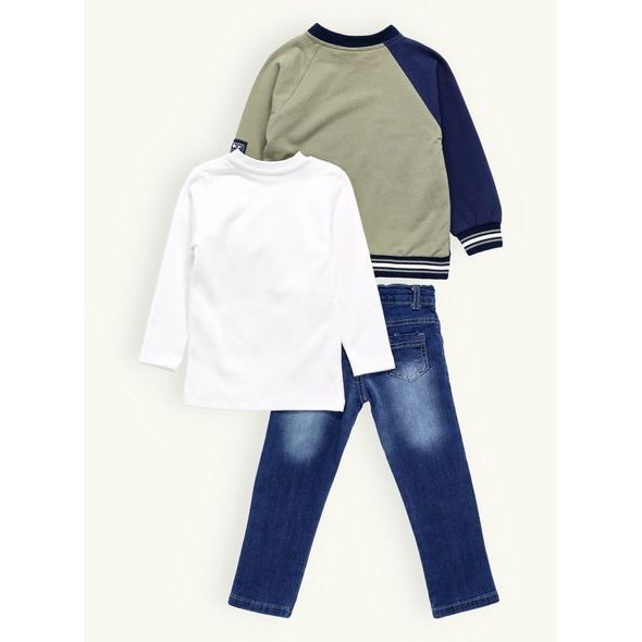 Dětská džínová souprava s potiskem olivovo-modrá