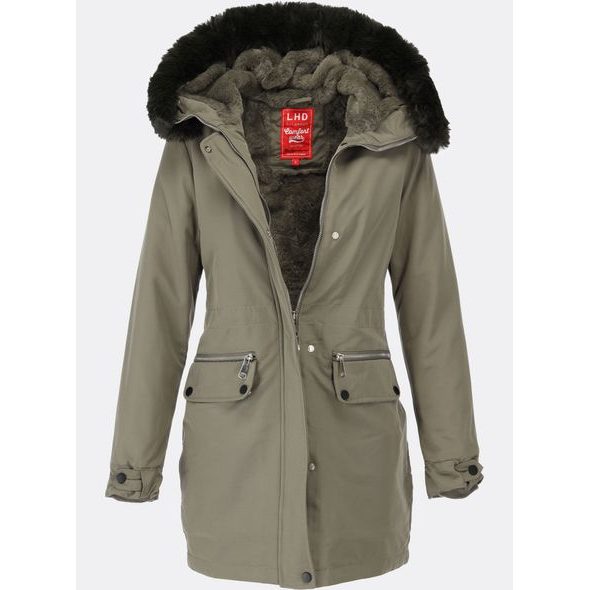 Dámska zimná bunda s kapucňou khaki