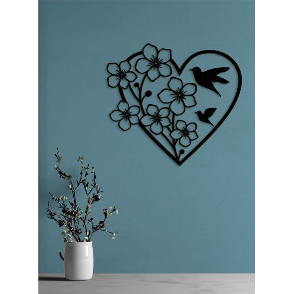 Dřevěný obraz Srdce s květinami