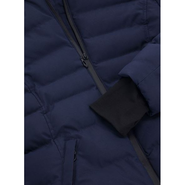 Dámská prošívaná bunda s kožešinou tmavě modrá