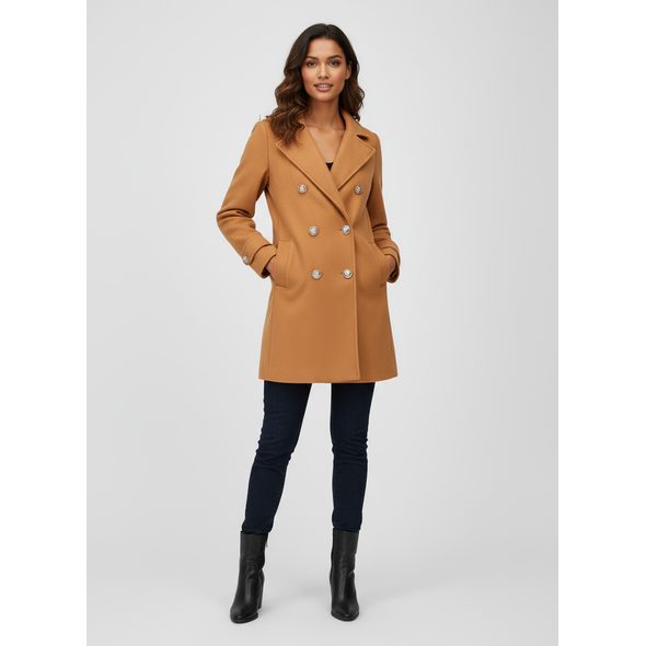 DÁMSKY KABÁT SO ZLATÝMI GOMBÍKMI SVETLOHNEDÝ