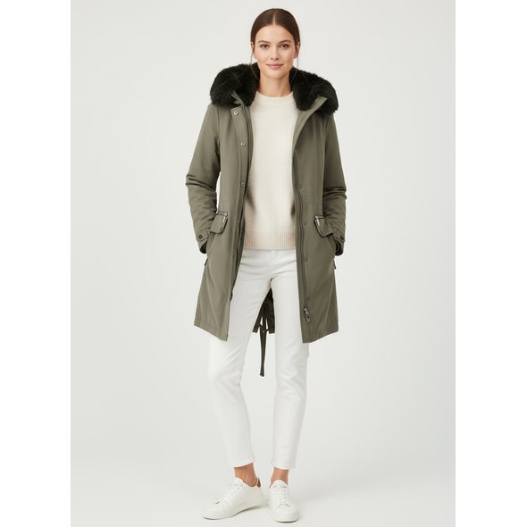 DÁMSKA ZIMNÁ BUNDA S KAPUCŇOU KHAKI