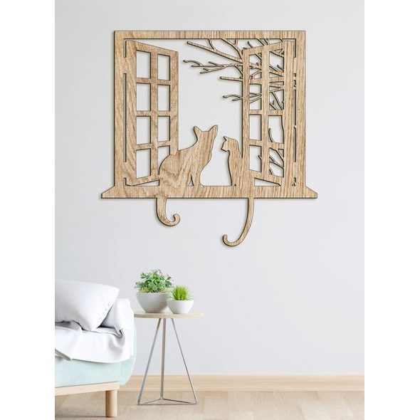 Dřevěná dekorace kočky