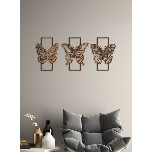Trojdielna drevená dekorácia MOTÝLE