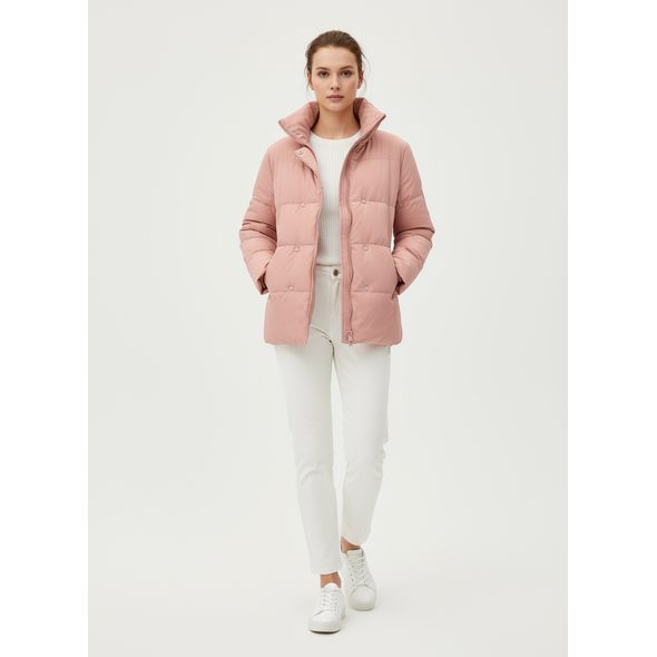 DÁMSKÁ ZIMNÍ BUNDA BEZ KAPUCE PUDROVÁ