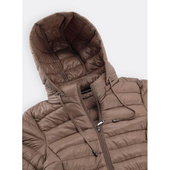 Dámská lesklá prošívaná bunda světle hnědá