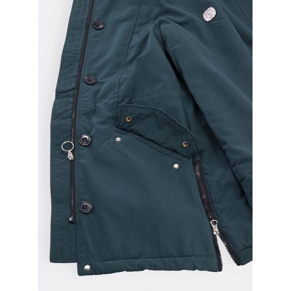 Dámská zimní bunda s kožešinou tmavě zelená