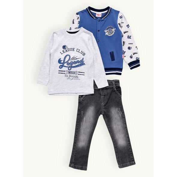 Dětská džínová souprava modro šedá