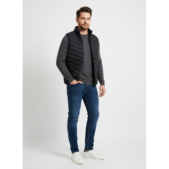 PÁNSKÁ PROŠÍVANÁ VESTA BEZ KAPUCE ČERNÁ