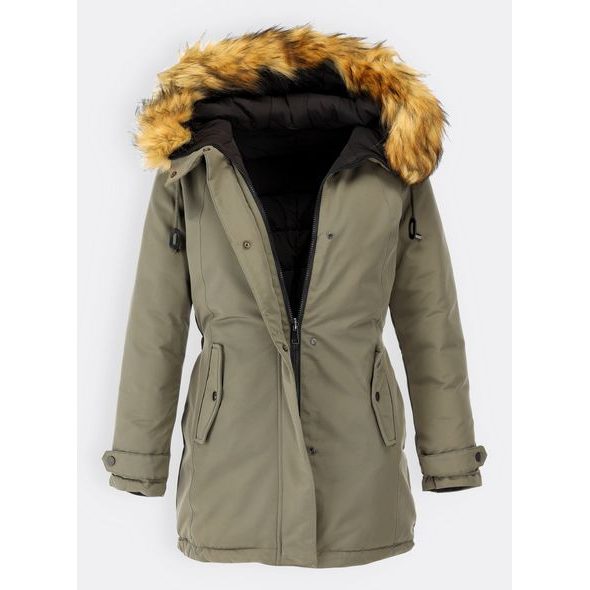 Dámská oboustranná zimní bunda khaki-černá