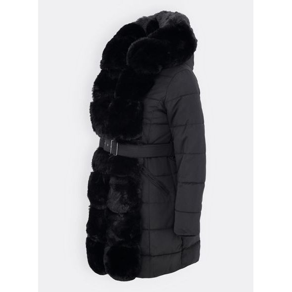 Dámska prešívaná bunda s opaskom čierna